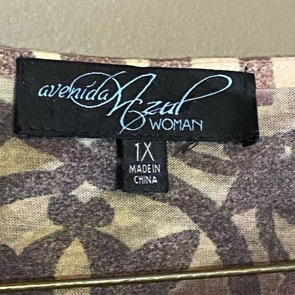 Avenida Azul Sublimation Top Brown Neutral Beads Flutter Sleeve Size 1X EUC - Picture 6 of 8